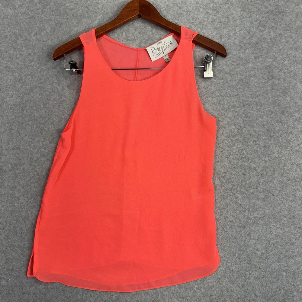 Beca Georgette Tank Top XS Coral Neon Pink Sleeveless EUC Made USA